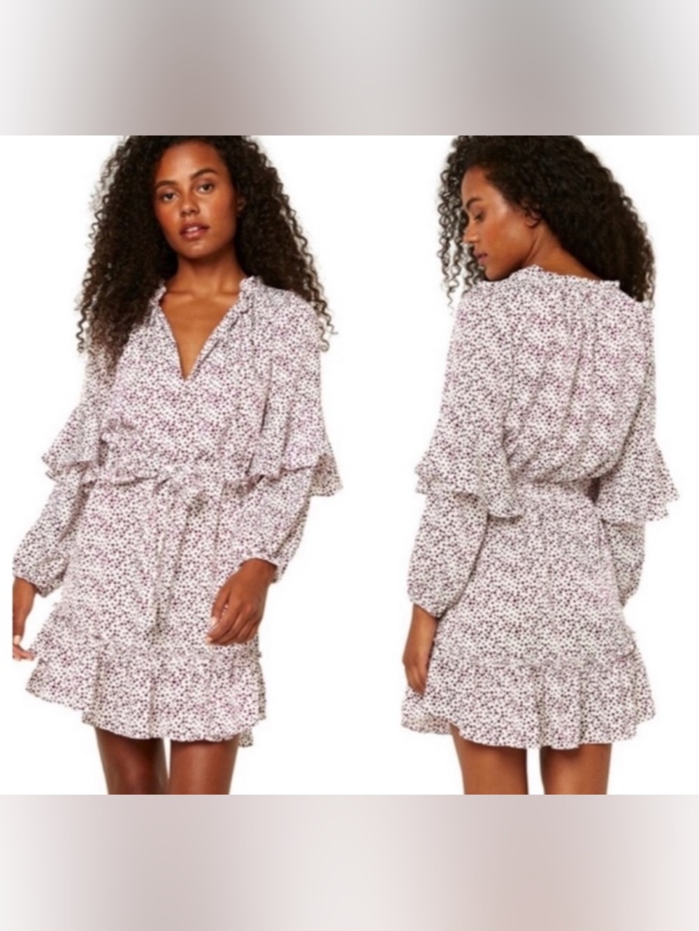 MISA Los Angeles Nehda Dotted Mini Dress Women Small Boho Blouson Polka Dot